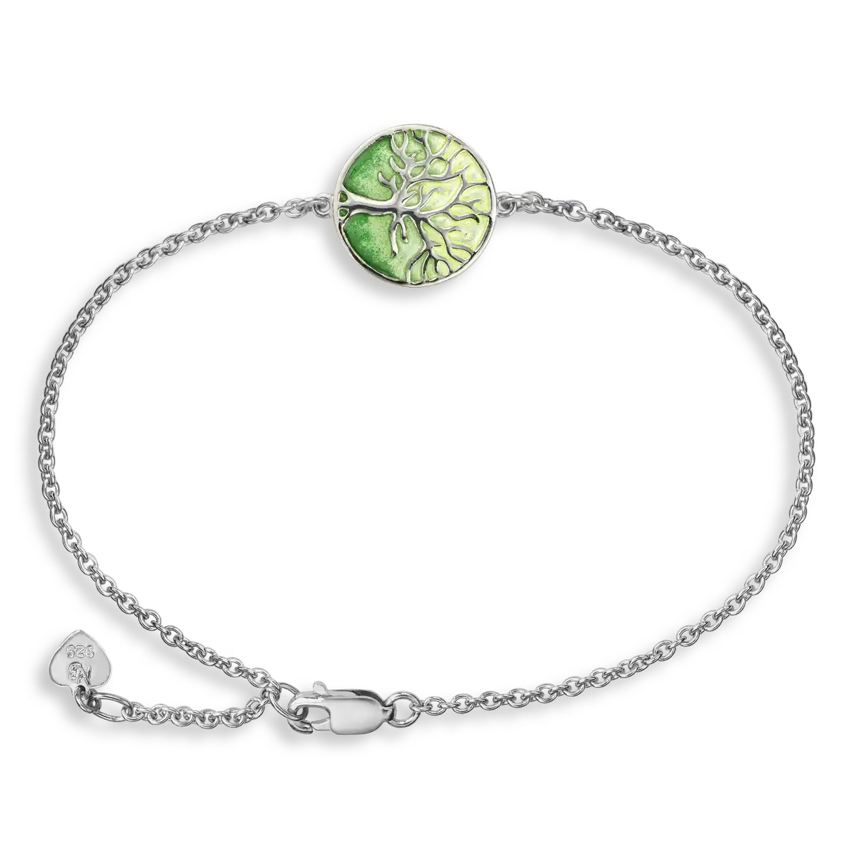 Green Tree of Life Bracelet.  Sterling Silver 