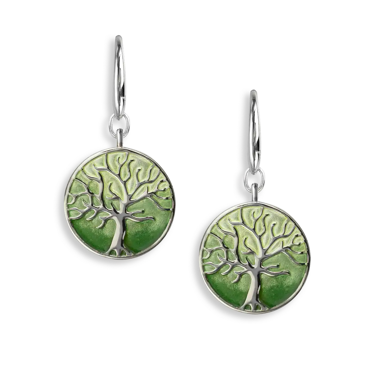 Green Tree of Life  Wire Earrings. Sterling Silver