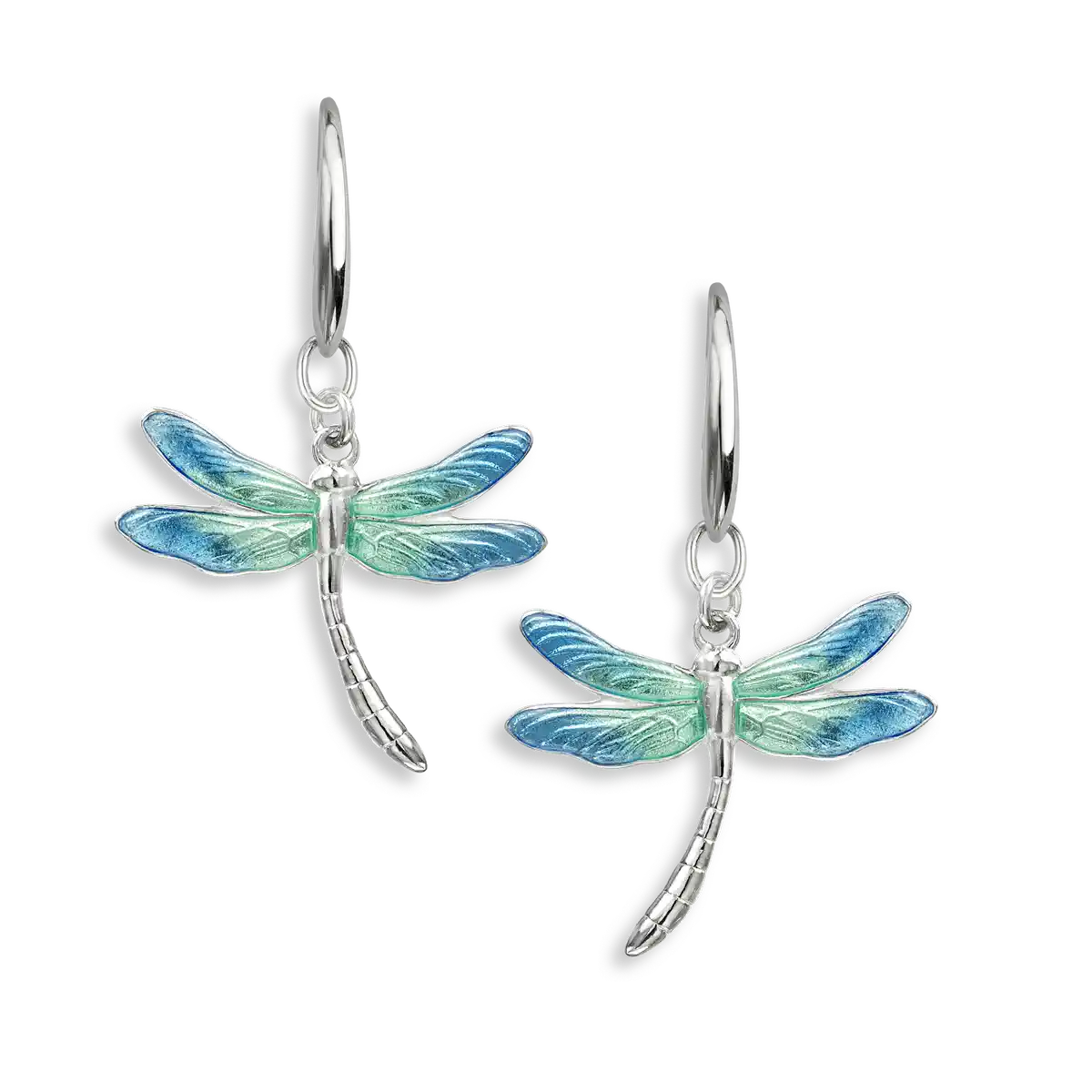 Blue Dragonfly Wire Earrings. Sterling Silver